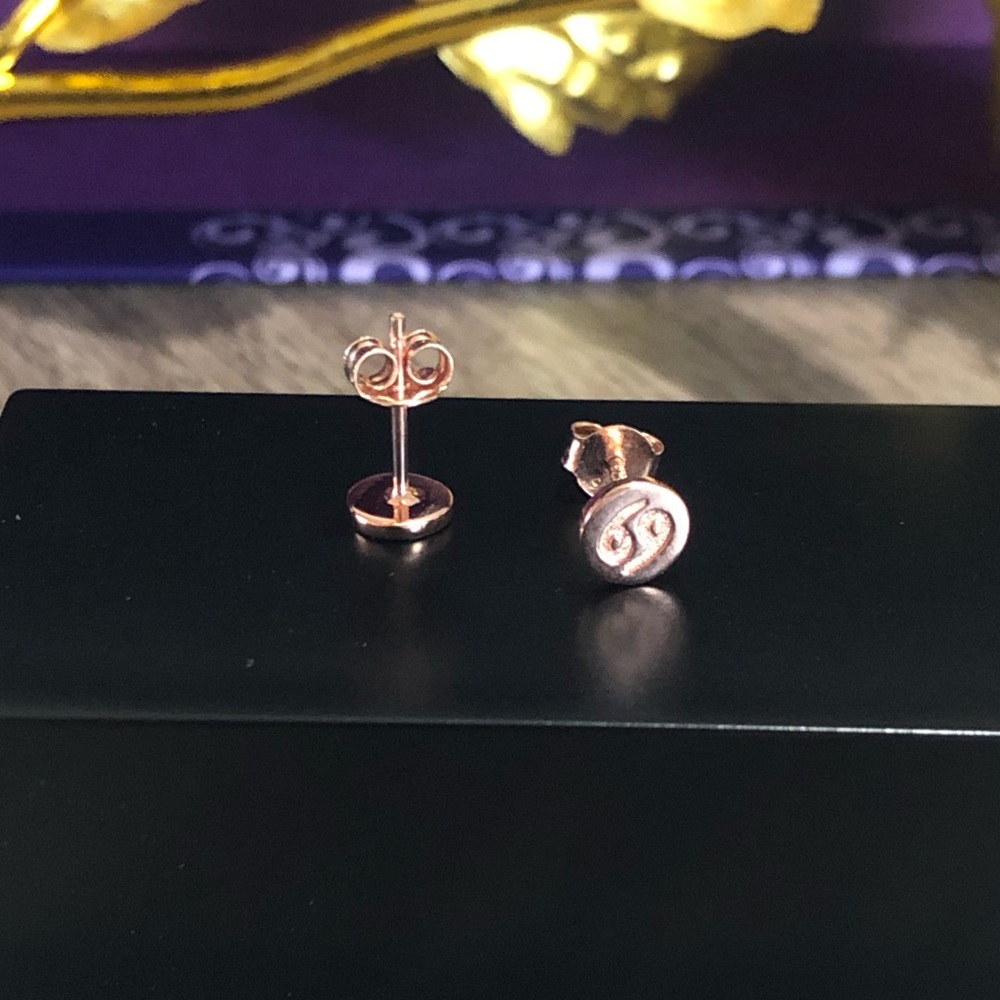 Sterling Silver CANCER Earrings Rose Gold Plated - Picture 3 of 5